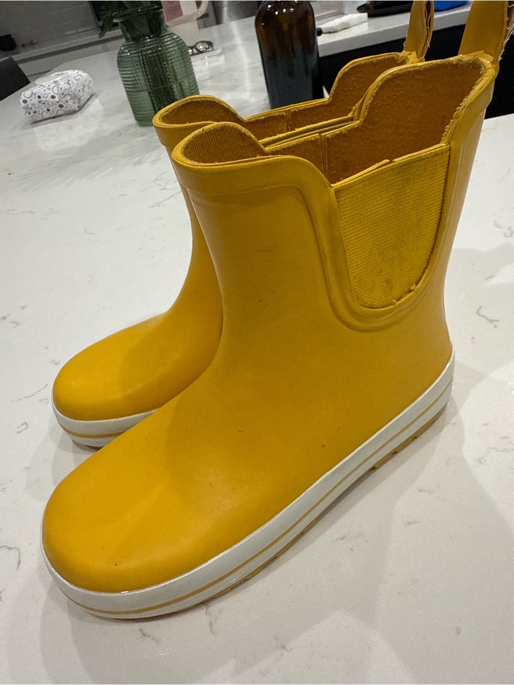 J. Crew Kids Yellow Chelsea Rain Boots with White Sole